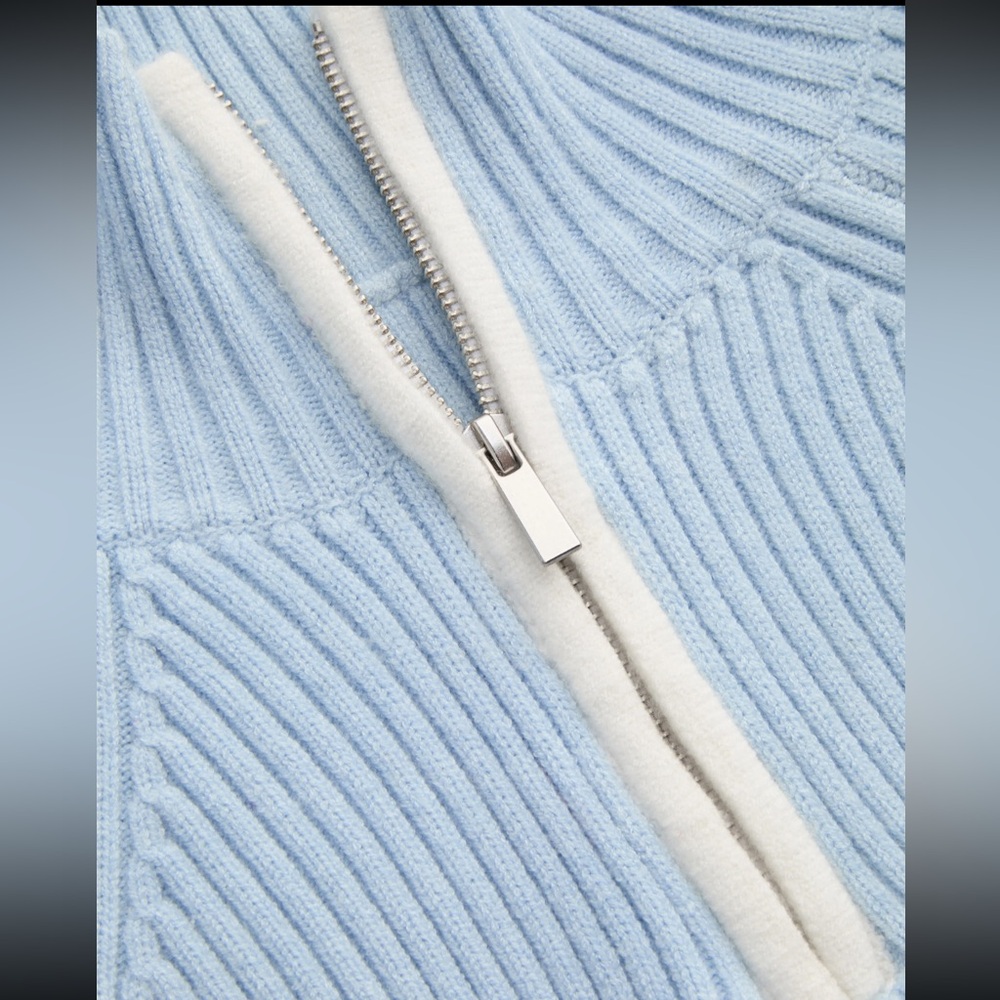 Light Blue Ribbed Zip-Up Sweater - Picture 7 of 11